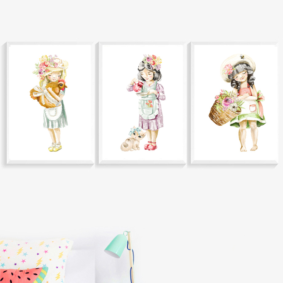 かわいい女の赤ちゃん花猫鶏北欧ポスターやプリント壁アートキャ - Baby Nursery Mirror のレビューと価格