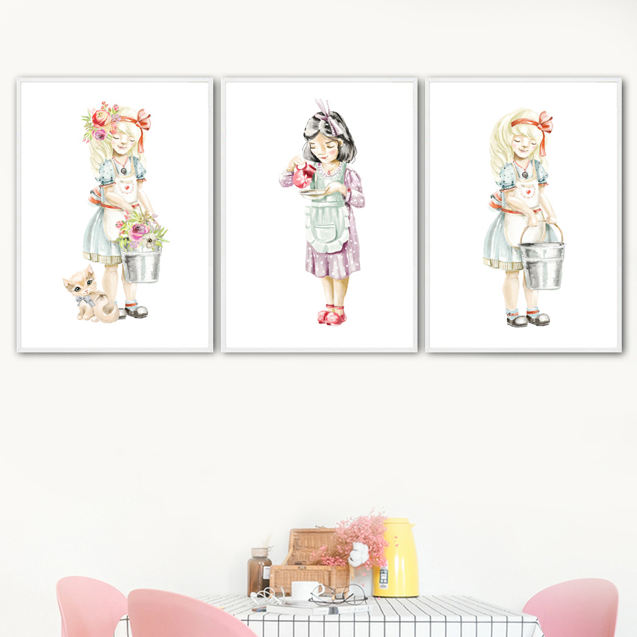 かわいい女の赤ちゃん花猫鶏北欧ポスターやプリント壁アートキャ - Baby Nursery Mirror のレビューと価格