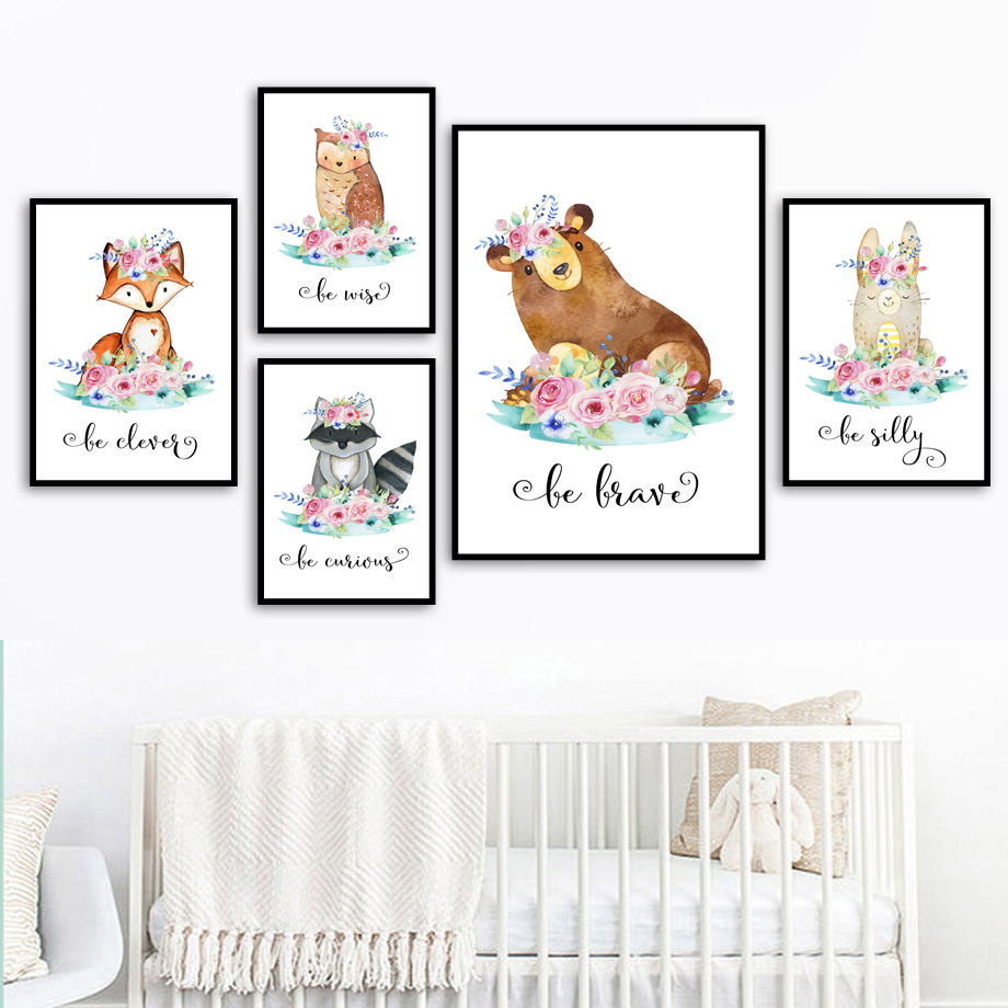 漫画キツネ鹿ウサギ赤ちゃん動物壁アートキャンバス絵画北欧ポス - Baby Nursery Mirror のレビューと価格