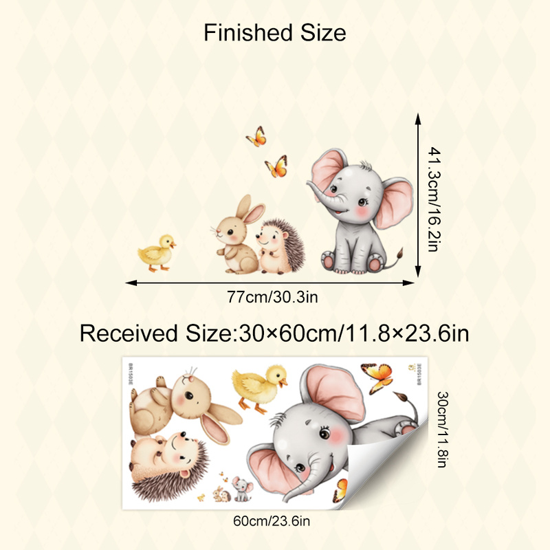漫画の動物の壁ステッカー - 象バニーハリネズミ保育園デカー - Baby Nursery Labels のレビューと価格