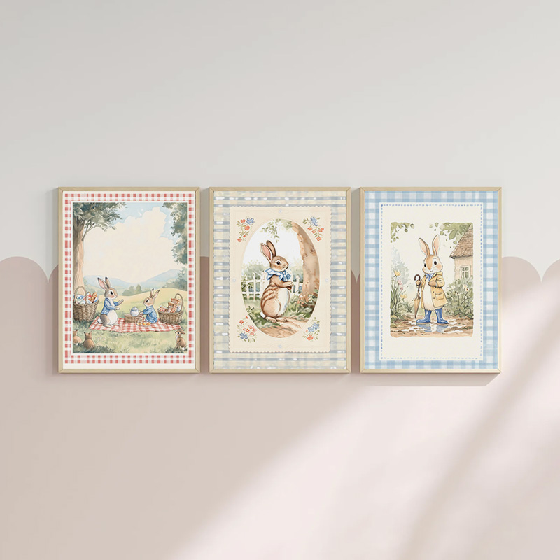ヴィンテージ自由奔放に生きるブルーチェック柄ウサギにインスパ - Baby Nursery Vintage Decor のレビューと価格