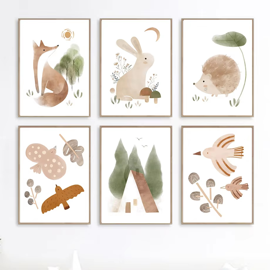 ボヘミアン風ウサギキツネハリネズミ鳥葉の子供部屋の壁アートキ - Baby Nursery Mirror のレビューと価格