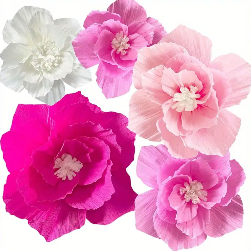 5個 ピンクの紙の花、人工クレープ紙、明るいピンクと白の壁の - Baby Nursery Furniture Sets のレビューと価格