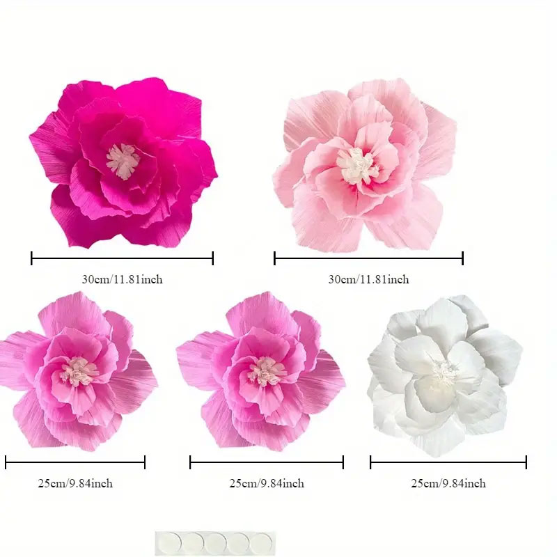 5個 ピンクの紙の花、人工クレープ紙、明るいピンクと白の壁の - Baby Nursery Furniture Sets のレビューと価格