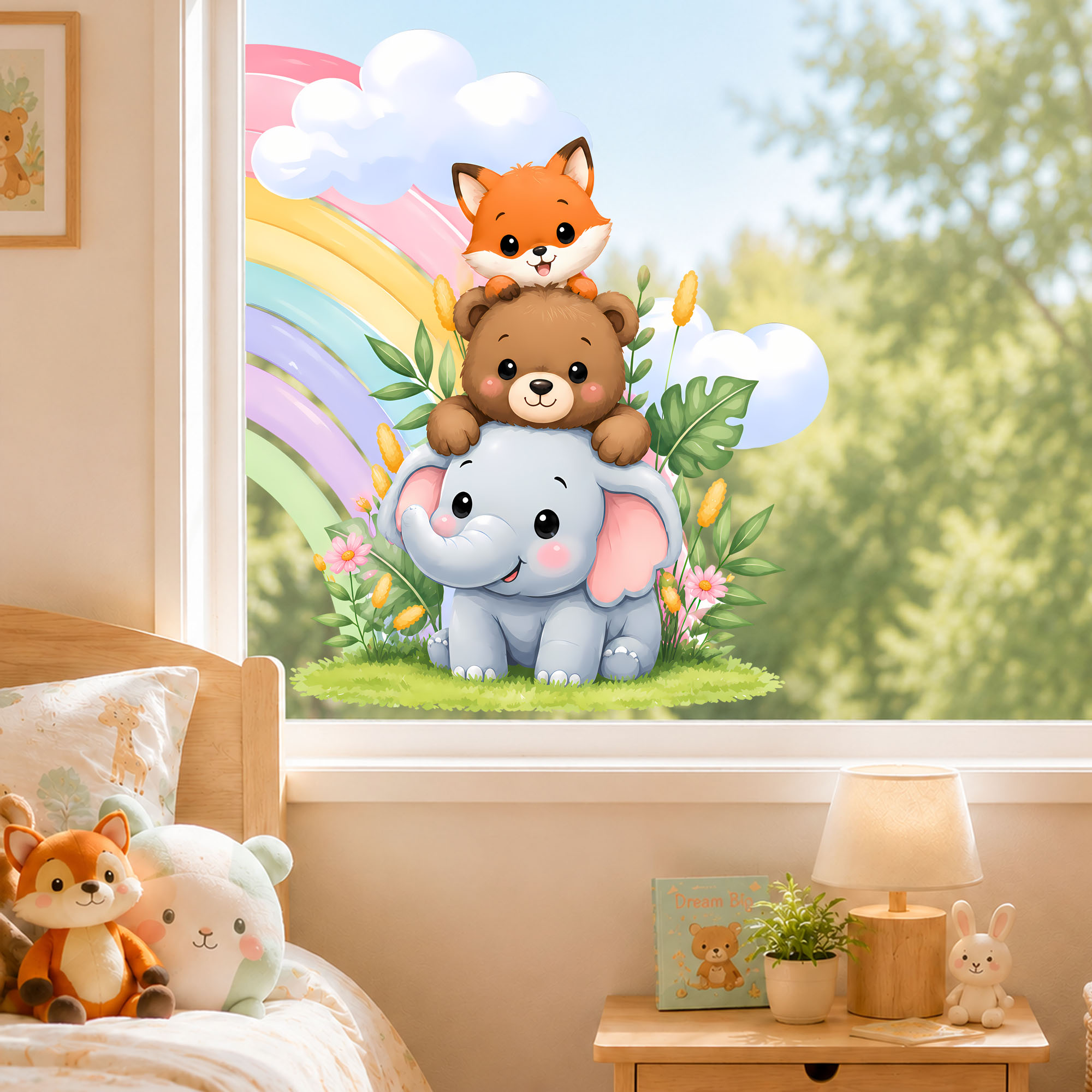 かわいい象、クマ、キツネのウィンドウフィルム、積み重ね可能な - Baby Nursery Labels のレビューと価格