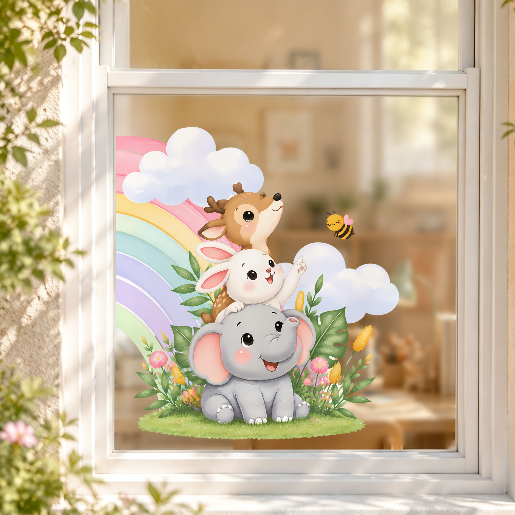 かわいい象、クマ、キツネのウィンドウフィルム、積み重ね可能な - Baby Nursery Labels のレビューと価格