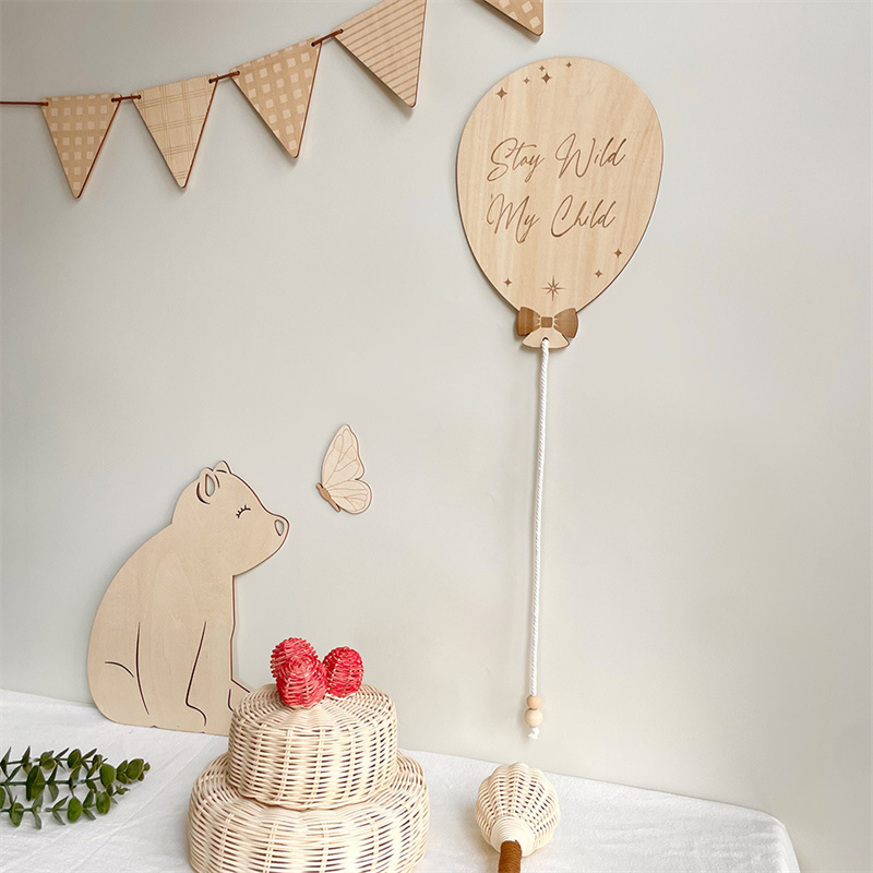 INS 北欧木製熱気球ウォールステッカー木製バルーンステッカ - Baby Nursery Labels のレビューと価格