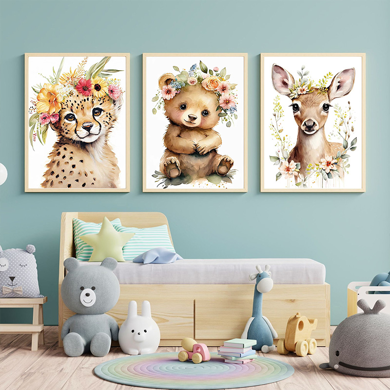 赤ちゃんクマバニー鹿アライグマフクロウユニコーンチーター水彩 - Baby Nursery Mirror のレビューと価格