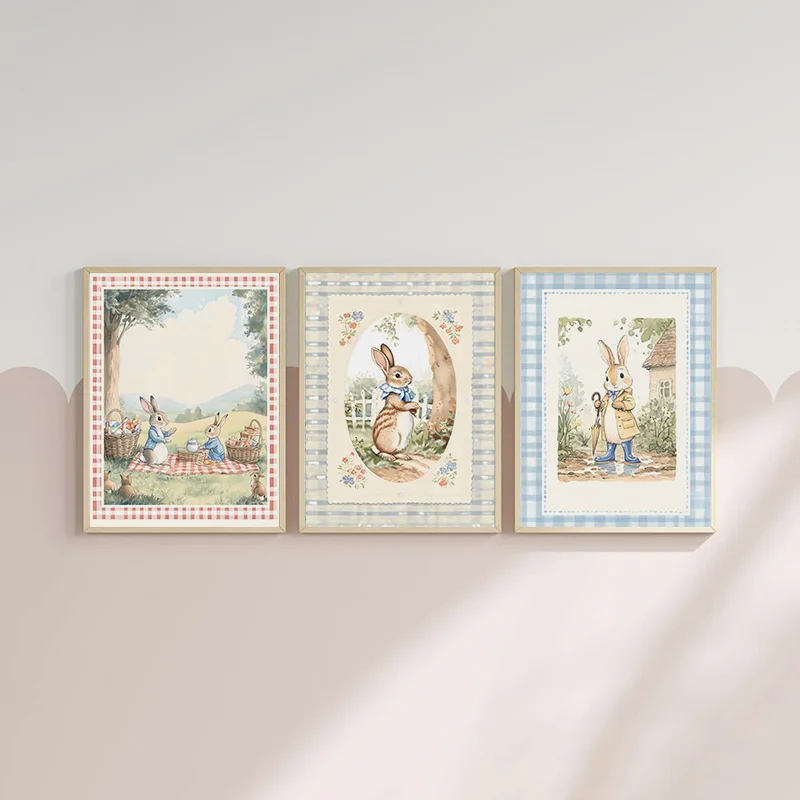 ヴィンテージ風ボヘミアンブルーの格子柄ウサギをモチーフにした - Baby Nursery Vintage Decor のレビューと価格