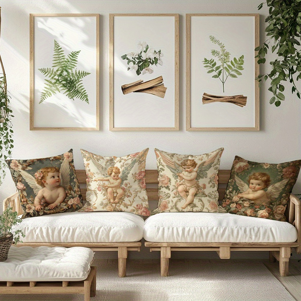 プリントエンジェルフローラル枕カバー4枚セット シャビーシッ - Baby Nursery Vintage Decor のレビューと価格