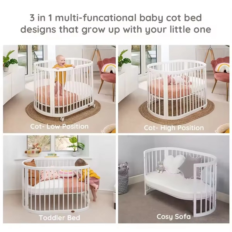 多機能ベビーベッドセット 変換式3in1木製楕円形ベビーベッ - Baby Nursery Furniture Sets のレビューと価格
