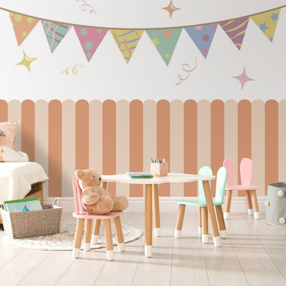 マルチカラー縦ストライプアーク壁紙保育園子供壁アートキッズル - Baby Nursery Labels のレビューと価格