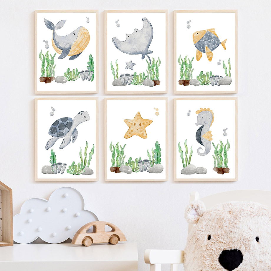 悪魔魚クジラタツノオトシゴカメアルファベット海洋動物保育園壁 - Baby Nursery Ocean のレビューと価格