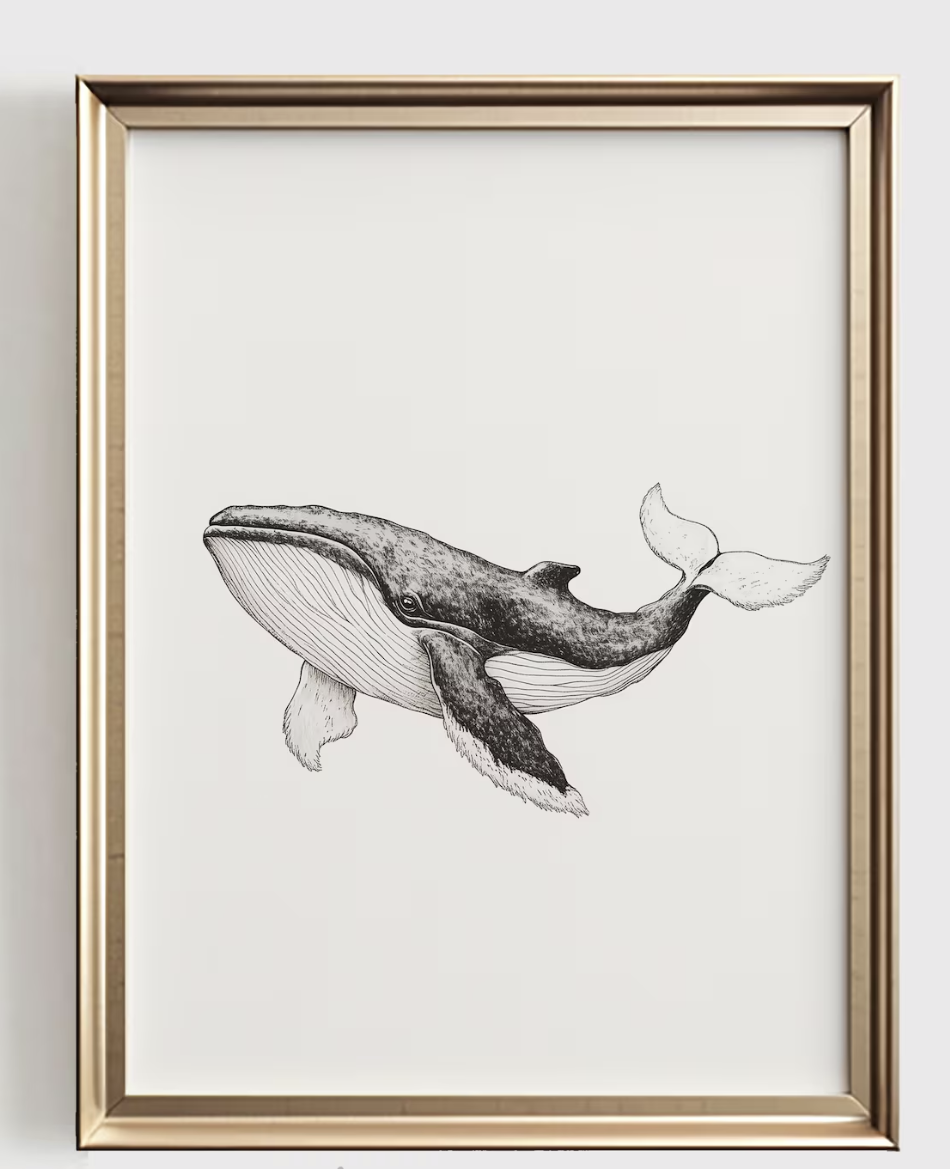 クジラのラインアートプリント、ミニマリストオーシャン保育園装 - Baby Nursery Ocean のレビューと価格