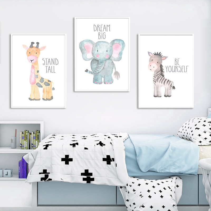 子供部屋の装飾用のキャンバスに北欧の絵画、動物のデザインの壁 - Baby Nursery Mirror のレビューと価格