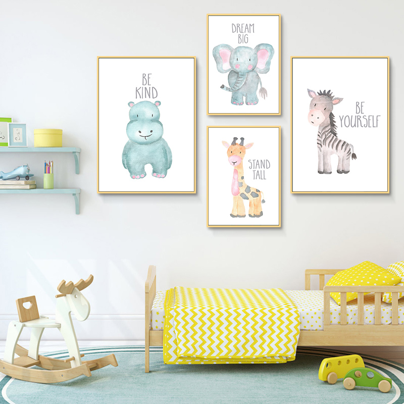 子供部屋の装飾用のキャンバスに北欧の絵画、動物のデザインの壁 - Baby Nursery Mirror のレビューと価格