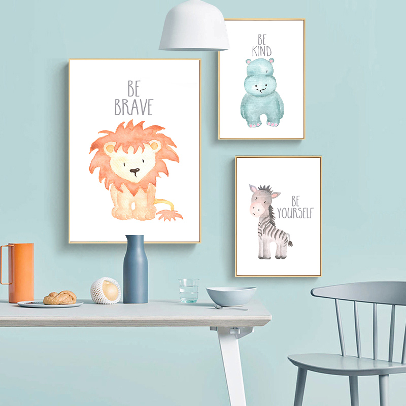 子供部屋の装飾用のキャンバスに北欧の絵画、動物のデザインの壁 - Baby Nursery Mirror のレビューと価格